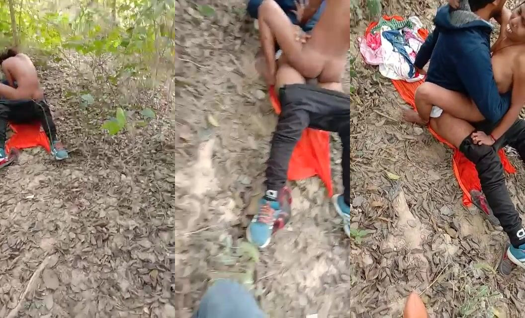 Desi Randi fucks a young college guy in the open forest